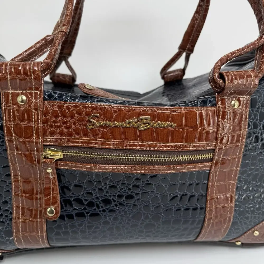 Samantha Black Brown Tweed Croco Embossed Wheeled 22.5” Weekender Luggage